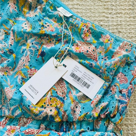 NWT Hemant & Nandita Lyna One Shoulder Cotton Eyelet Floral Ruffle Mini Dress S - Picture 9 of 13